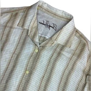 Tommy Bahama Shirt Men’s XL Button Up Stripe Short Sleeve 100% Linen